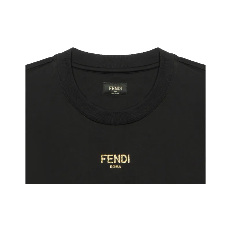FENDI Logo Glittered Crewneck T Shirt-6