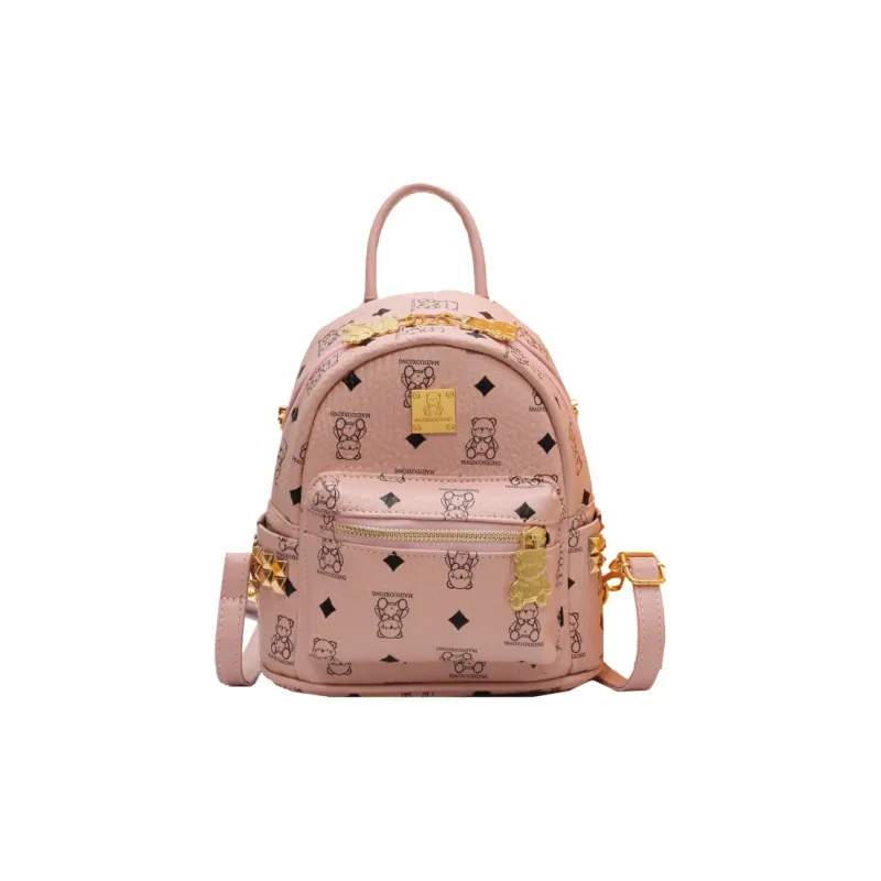 Versman PU Backpack Small Size Women's Black/Ecru/Pink/Brown-15