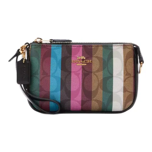 COACH Nolita Canvas With Leather Mahjong Shoulder Bag Clutch Small Size Women's Brown & Rainbow