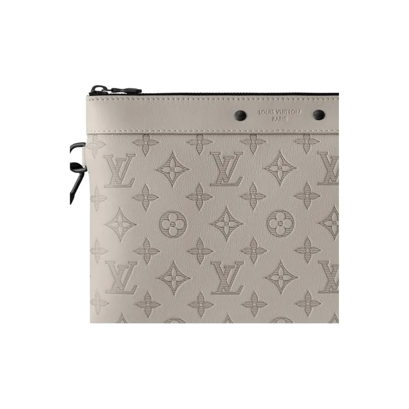 LOUIS VUITTON Pochette To Go Embossed Calfskin Clutch Regular Men's Gray-4