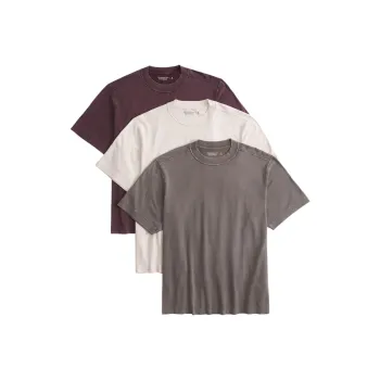 Abercrombie＆Fitch T-Shirts Men 3 Pack Red+Beige+Brown