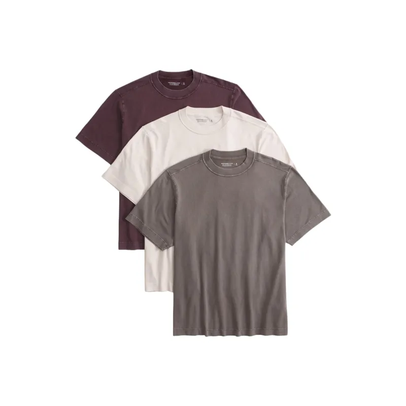 Abercrombie＆Fitch T-Shirts Men 3 Pack Red+Beige+Brown-0