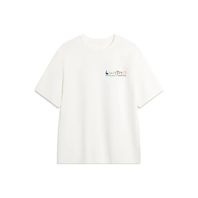 LiNing Sports Life Collection Drop Shoulder Sleeve T Shirt Men's Ivory Large Image-0