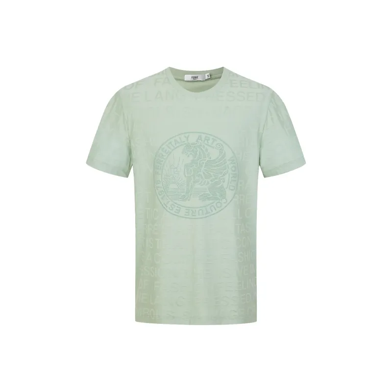 FERRE Rhinestone Totem Letter Decoration All over Print Subtle Texture Jacquard Short Sleeved T Shirt Men's-3