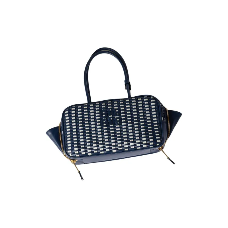 MIU MIU Beau Cow Leather Handbag Unisex Blue-2