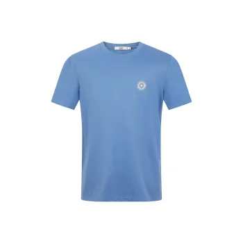FERRE Rhinestone Silver Thread Small Logo Embroidery Decoration Crew Neck Short-Sleeved T-Shirt Men's Gray Blue