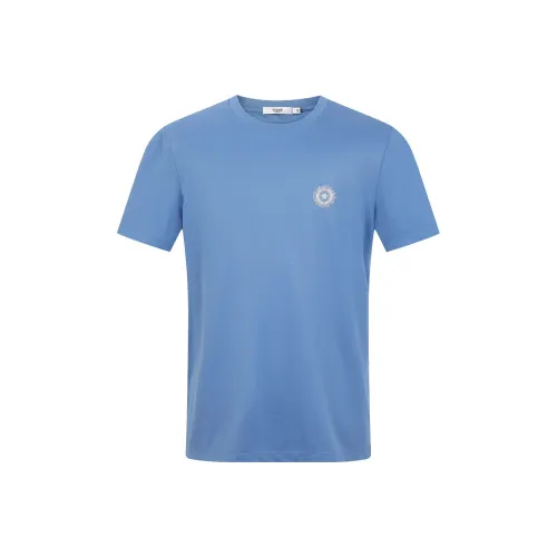 FERRE Rhinestone Silver Thread Small Logo Embroidery Decoration Crew Neck Short Sleeved T Shirt Men's Gray Blue