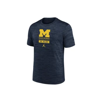 JORDAN Michigan Wolverines Campus Center Block Velocity Men's Nike Dri FIT College T Shirt