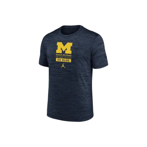 JORDAN Michigan Wolverines Campus Center Block Velocity Men's Nike Dri FIT College T Shirt