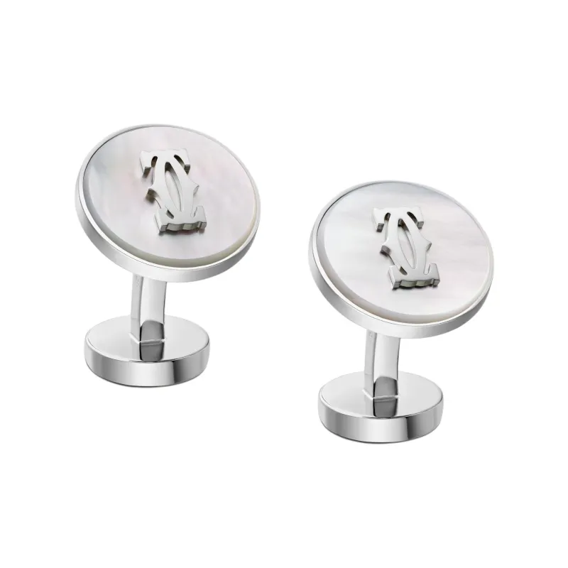 CARTIER 925 Sterling Silver Mother Of Pearl Palladium Plated Cufflinks Unisex Silver-0
