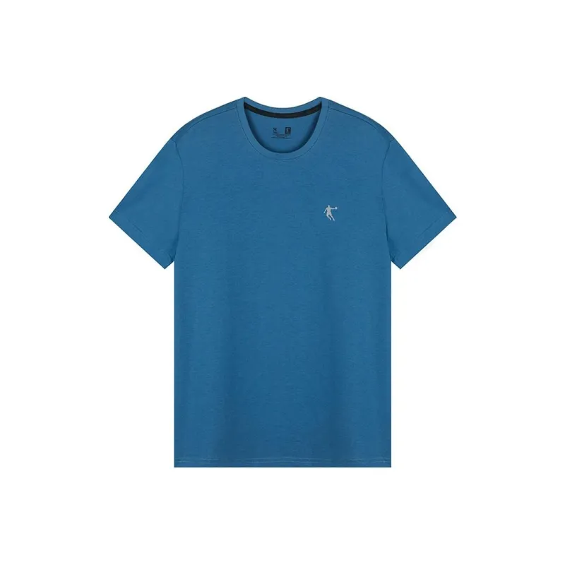 QIAODAN Drop Shoulder Sleeve T Shirt Men's Caihe Blue-0