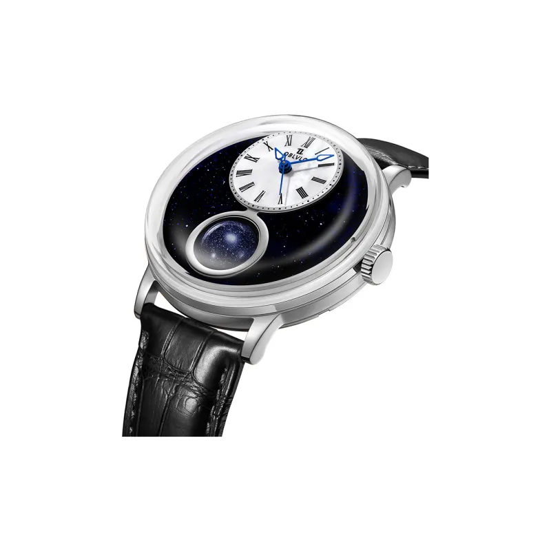 OBLVLO Automatic Mechanical Movement Cowhide Strap Men's Watches Blue Dial-1