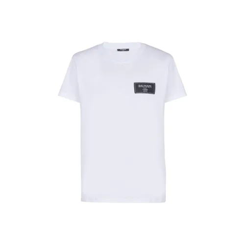 BALMAIN Logo Patch Crewneck T Shirt