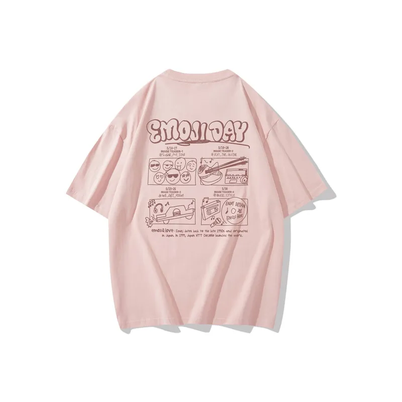 Emoji Loose Fit Crew Neck Short Sleeved T Shirts Unisex-12