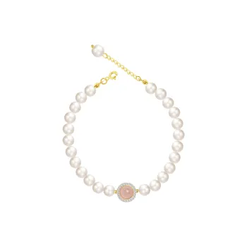 KEYS VIA Copper Alloy Synthetic Cubic Zirconia Chalcedony Faux Pearl Bracelets Women's