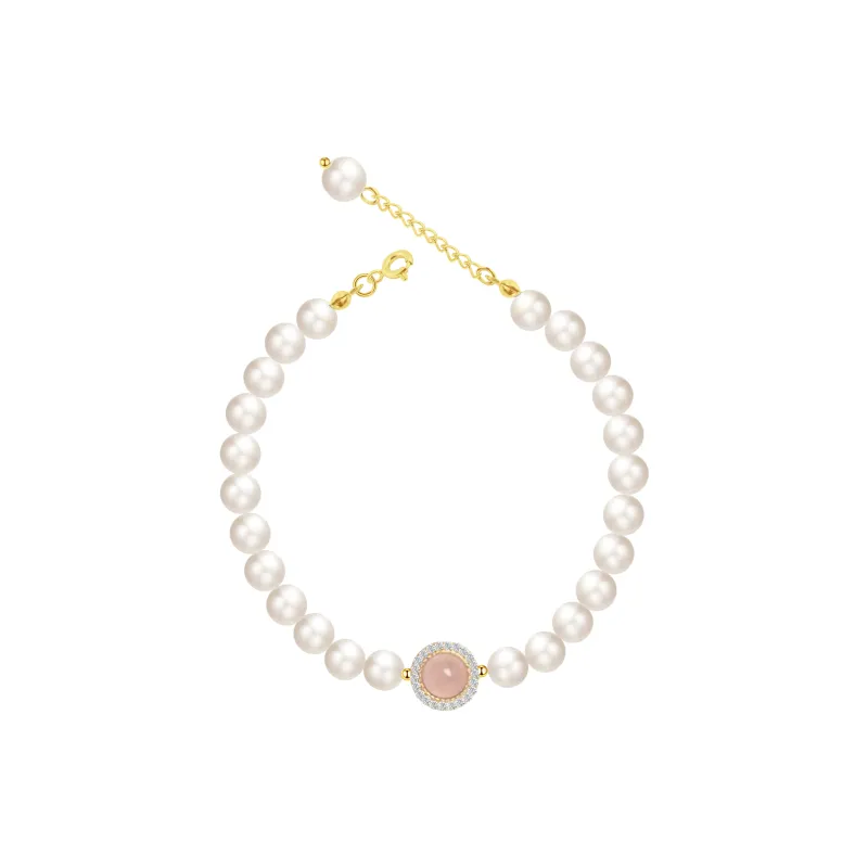 KEYS VIA Copper Alloy Synthetic Cubic Zirconia Chalcedony Faux Pearl Bracelets Women's-0