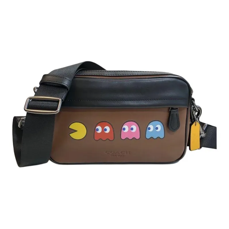 COACH Pac-Man Collaboration Graham Calfskin Shoulder Bag Crossbody Bag Large Size Men's Brown & Black-1