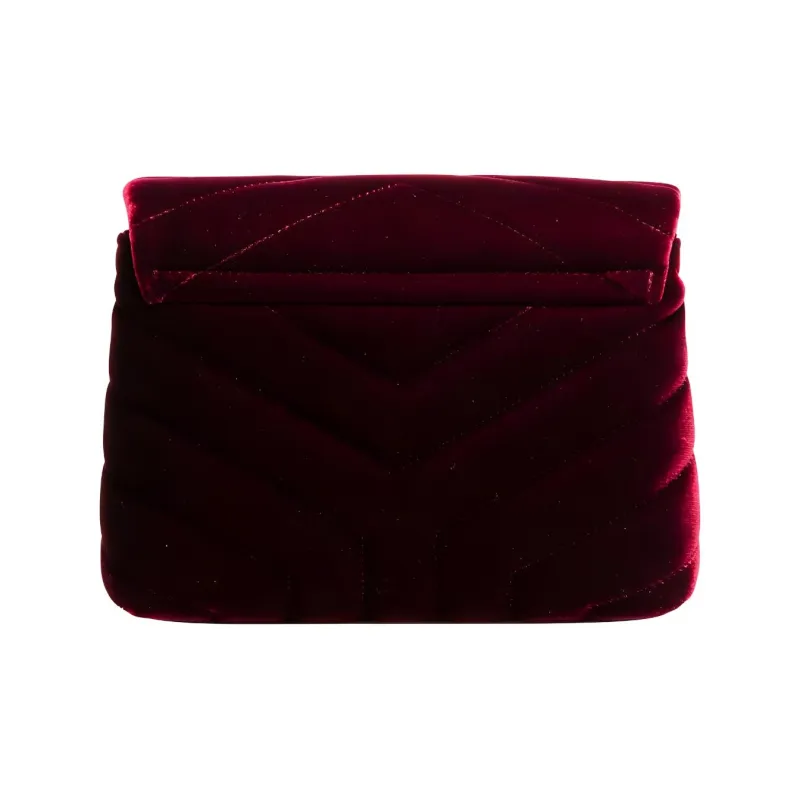 SAINT LAURENT LOULOU Velvet Crossbody Bag Shoulder Bag Women's Burgundy-2