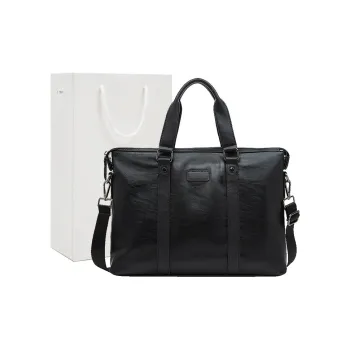 Old Man's Head Synthetic Leather Portable Crossbody Briefcase Regular Men's Black