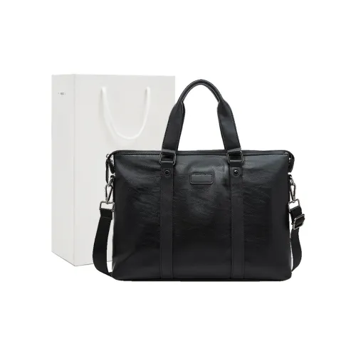 Old Man's Head Synthetic Leather Portable Crossbody Briefcase Regular Men's Black