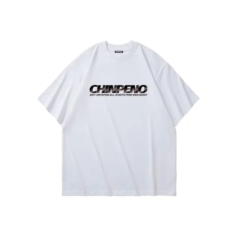 Chinpeno Letter Print American Casual Loose Fit Drop Shoulder Crew Neck Breathable Short Sleeved T Shirt Unisex-0