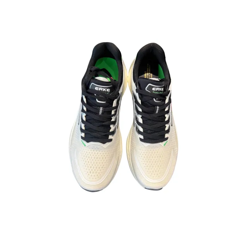 Erke Cushioned Slip Resistant Abrasion Resistant Low Top Long Distance Running Shoes Men's White Black-2