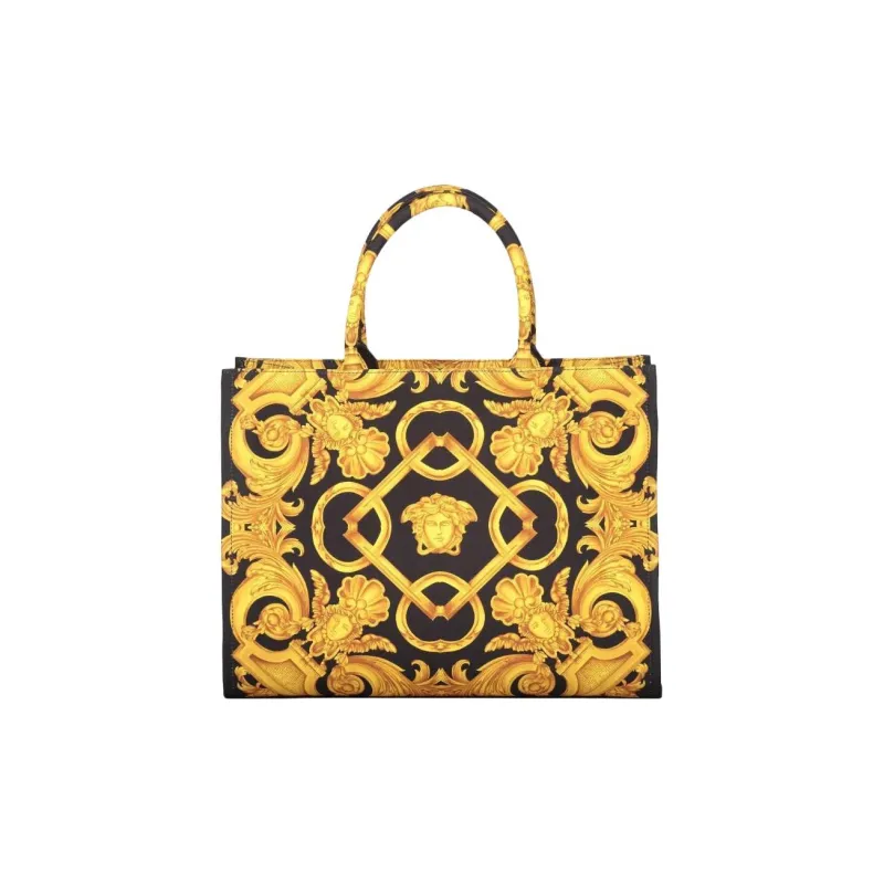 FANSIZHE MedusaBarocco Polyester Tote Bag, Shopping Bag, Shoulder Bag, Handbag Women's Black & Gold-0