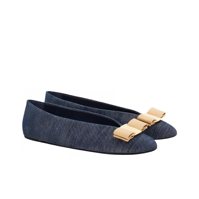 FERRAGAMO Vara Denim Ballerina Shoes-2