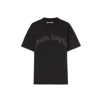 PALM ANGELS Curved Logo Printed Crewneck T Shirt