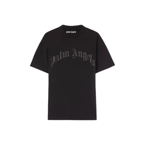 PALM ANGELS Curved Logo Printed Crewneck T Shirt