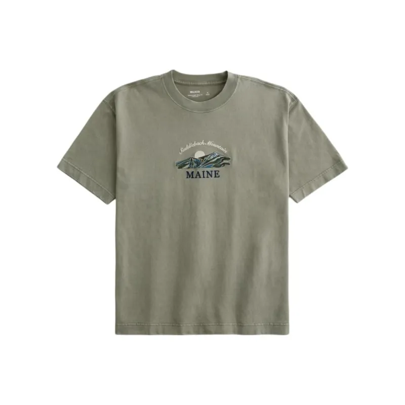 Hollister T-Shirt Men's Washable Olive Green-0