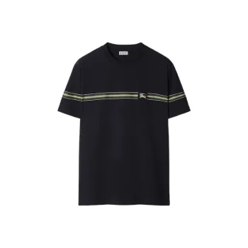 Burberry Logo Embroidered Striped Crewneck T Shirt