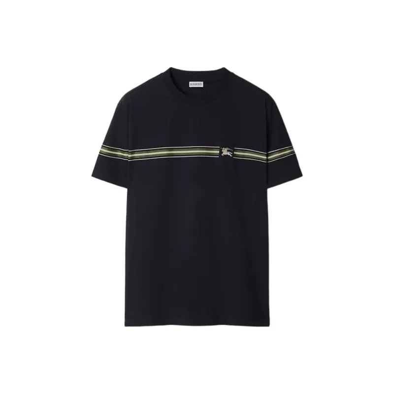 Burberry Logo Embroidered Striped Crewneck T Shirt-0