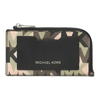 MICHAEL KORS MK Cooper Coated Canvas With Patchwork Card Holder Wallet Men's Olive Green Print