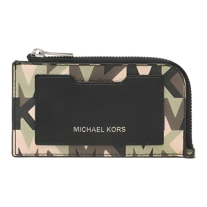MICHAEL KORS MK Cooper Coated Canvas With Patchwork Card Holder Wallet Men's Olive Green Print-0