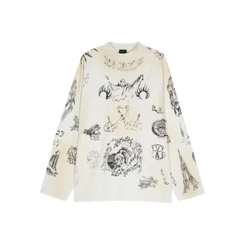 Balenciaga Tat Long Sleeve T-Shirt Oversized T-Shirt Loose Fit Unisex Gray White
