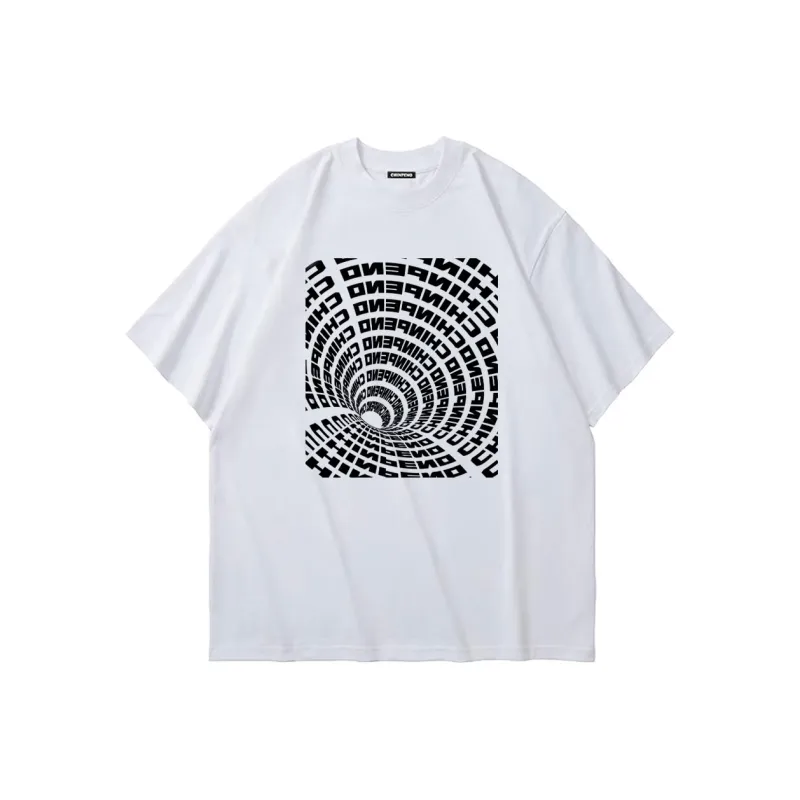 Chinpeno American Letter Print Crew Neck Pullover Breathable Drop Shoulder Short Sleeved T Shirt Unisex-0