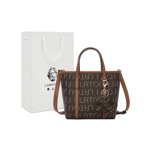 Old Man's Head Synthetic Leather Basket Bag, One Shoulder Handbag Women's Brown