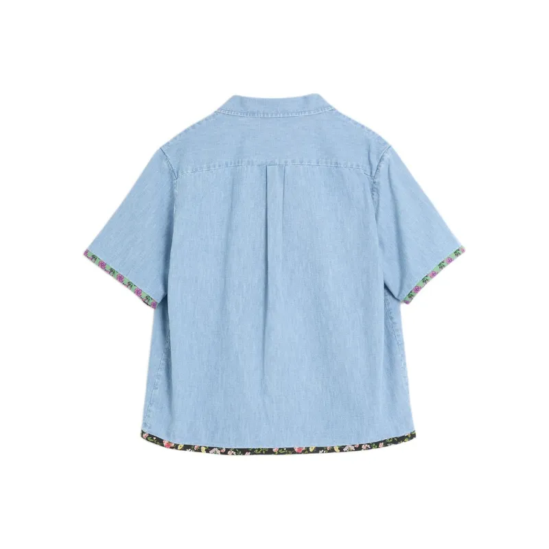 Valentino Floral trim Denim Bowling Shirt-1