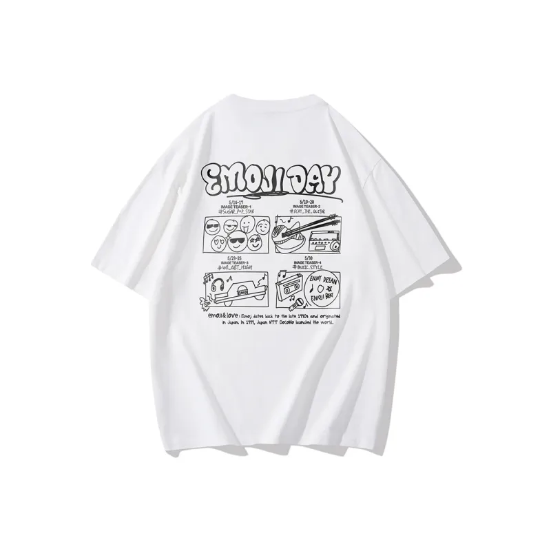 Emoji Loose Fit Crew Neck Short Sleeved T Shirts Unisex-3