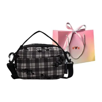 Yalu Fabric Portable Crossbody Bag, Shoulder Bag Women's Black Ecru/Greige