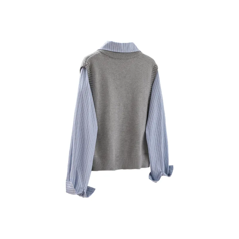 Cypress House Knitwear Women's Light Gray & Blue Stripes Pattern-1
