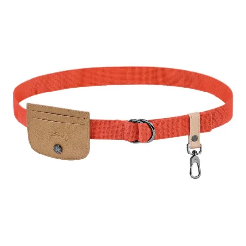 LONGCHAMP Canvas Polyester Cow Leather Belt Women's Orange 3CM