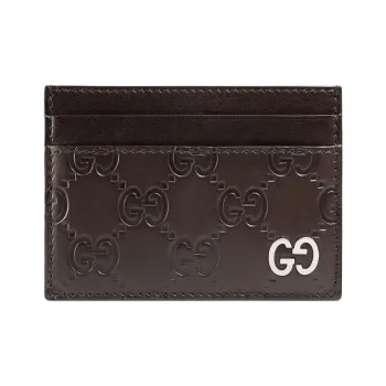 GUCCI Cow Leather Card Holder Men's Brown