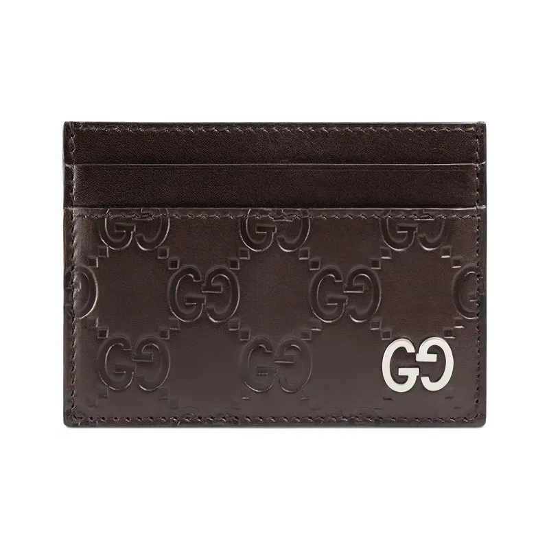 GUCCI Cow Leather Card Holder Men's Brown-0