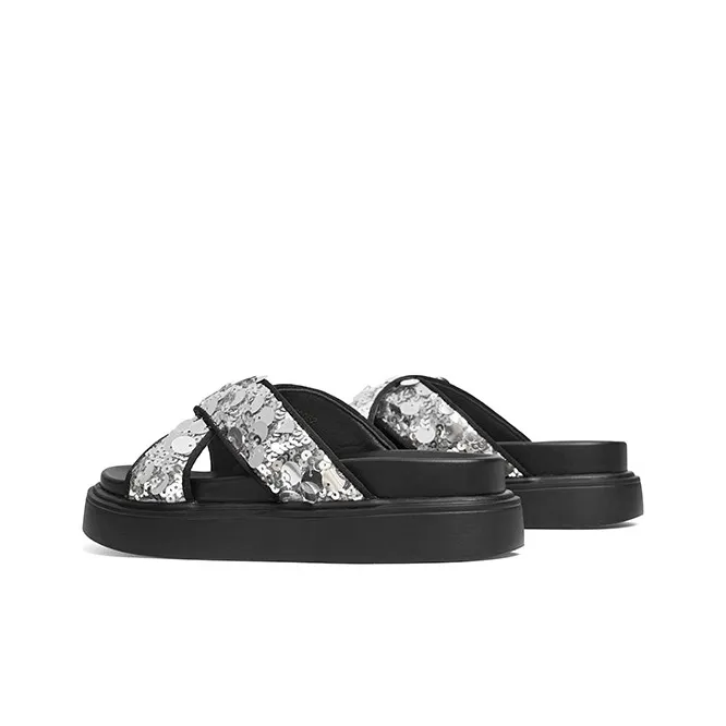 RED DRAGONFLY PU Polyurethane Sequins Slip Resistant Slide Slippers Women's-8