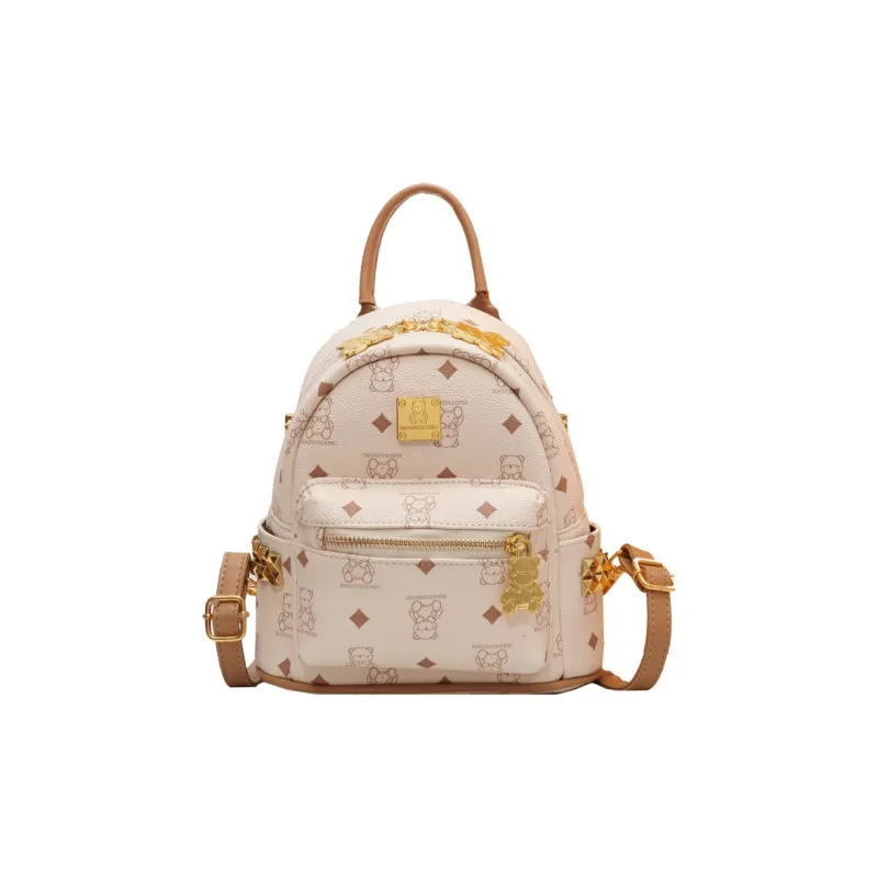 Versman PU Backpack Small Size Women's Black/Ecru/Pink/Brown-8