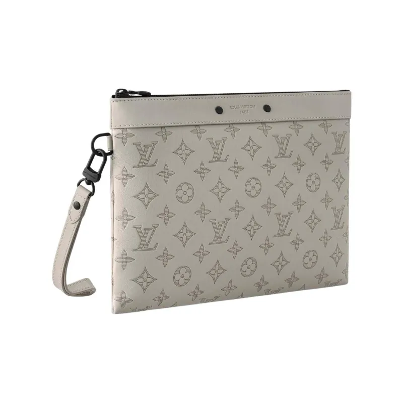 LOUIS VUITTON Pochette To Go Embossed Calfskin Clutch Regular Men's Gray-1