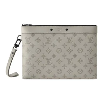 LOUIS VUITTON Embossed Calfskin Clutch Regular Men's Gray