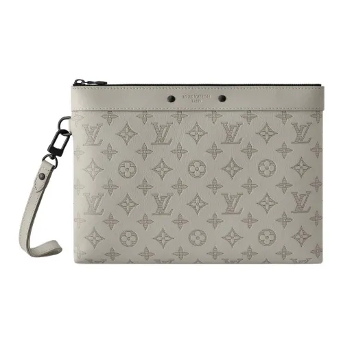 LOUIS VUITTON Embossed Calfskin Clutch Regular Men's Gray